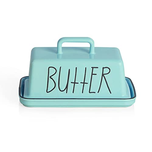 SWEEJAR Ceramic Butter Dish with Handle Lid, 7.3 Inch Porcelain Large Butter Keeper with Cover, Perfect for East/West Butter