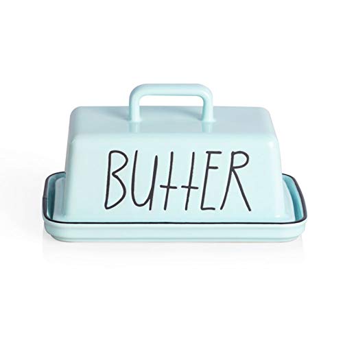 SWEEJAR Ceramic Butter Dish with Handle Lid, 7.3 Inch Porcelain Large Butter Keeper with Cover, Perfect for East/West Butter