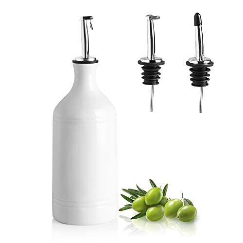 HAOTOP Farmhouse Ceramic Oil & Vinegar Dispenser Set – 13 Oz Bottles, Red Letter Design, For Kitchen & Dining - View #6