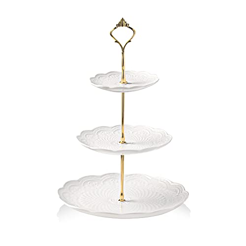 SWEEJAR 3 Tier Ceramic Cupcake Stand | Wedding, Dessert, Tea Party