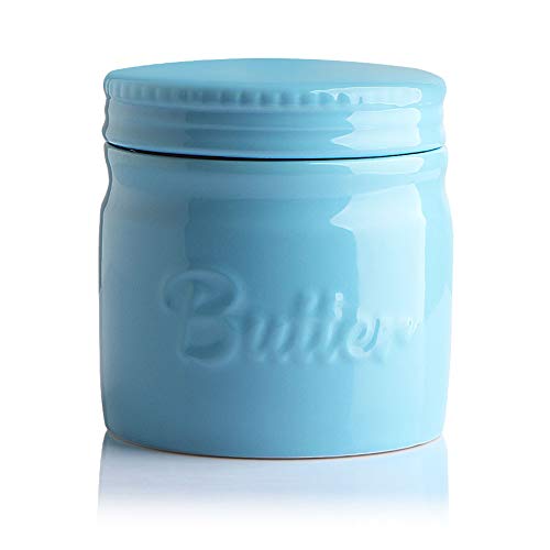 DOWAN Porcelain Butter Keeper Crock, French Butter Dish with Lid, Blue | Mathis Home