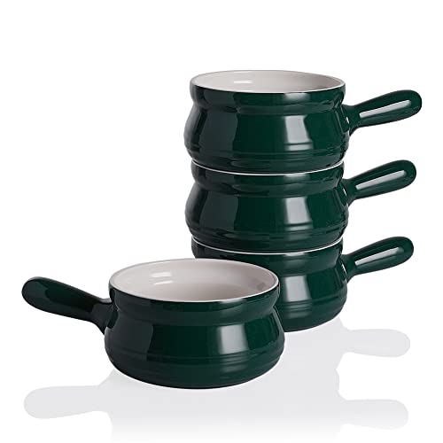 SWEEJAR Porcelain Soup Bowls with Handle, 22 OZ Ceramic Serving Crocks for French Onion Soup, Pumpkin Soup, Oatmeal, Stew, Dishwasher and Microwave Safe, Set of 4