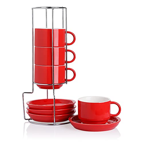 JIEMEI HOME Porcelain Stackable Espresso Cups with Saucers and