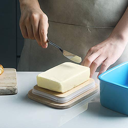 SWEEJAR Porcelain Butter Dish with Lid, Airtight Large Butter Keeper with Wooden Lid, Butter Container Perfect for 2 Sticks of Butter West or East Coast Butter