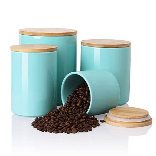 SWEEJAR Ceramic Kitchen Canisters, 28 FLOZ Porcelain Food Storage Jar with  Airtight Seal Wooden Lid, Home Container Serving for Coffee Beans,  Tea-leave, Sugar, Salt and More, Tool Bucket