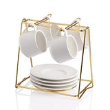 SWEEJAR Porcelain Coffee Tea Cups with Saucers and Metal Stand | Set of 4