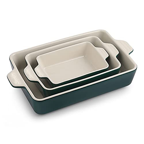 VICRAYS Ceramic Bakeware Set, Porcelain Rectangular Baking Dish, Baking Pan  Lasagna Pans Casserole Dish Set for Cooking, Kitchen, Cake Dinner, Banquet  and Daily Use, 3 PCS, 15 x 8.5 Inches(Green) - Vicrays Ceramics