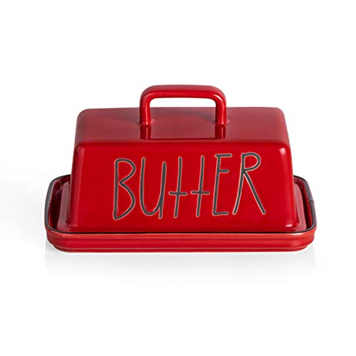 SWEEJAR Ceramic Butter Dish with Handle Lid, 7.3 Inch Porcelain Large Butter Keeper with Cover, Perfect for East/West Butter