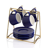 SWEEJAR Porcelain Coffee Tea Cups with Saucers and Metal Stand | Set of 4