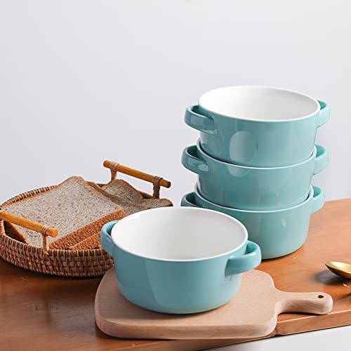 SWEEJAR Porcelain Soup Bowls with Handles | 28OZ