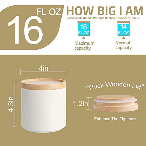 Sweejar 16 OZ Glass Food Storage Jar with Lid(set of 3),Airtight Canisters  for Bathroom,Kitchen Container with Bamboo Cover for Serving Tea, Coffee