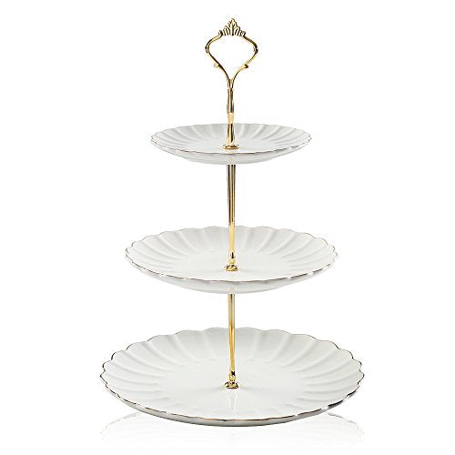 SWEEJAR 3 Tier Ceramic Cake Stand Wedding, Dessert Cupcake Stand for Tea Party Serving Platter