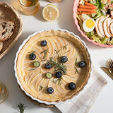 SWEEJAR Porcelain Pie Pan, 9.5-inch Round Corrugated Tart Dish, Non-sticky Ceramic Quiche Plate, Suitable for Baking Apple Pie, Cheese Sweet Potato Pie, Chicken Pot Pie, Crustless Quiche