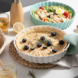 SWEEJAR Porcelain Pie Pan, 9.5-inch Round Corrugated Tart Dish, Non-sticky Ceramic Quiche Plate, Suitable for Baking Apple Pie, Cheese Sweet Potato Pie, Chicken Pot Pie, Crustless Quiche