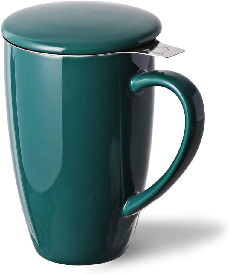 Large Ceramic Travel Mug With Handle Lid and Tea Infuser, 24 Oz