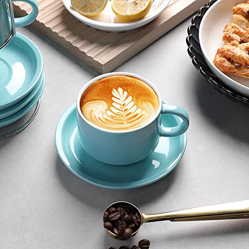 Yedio Porcelain 8 oz Coffee Cups with Saucers and Metal Stand, Porcelain  Stackable Cappuccino Cups w…See more Yedio Porcelain 8 oz Coffee Cups with