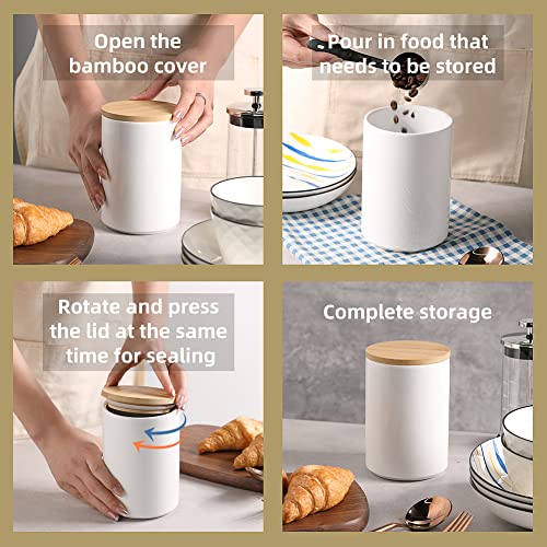 Sweejar Ceramic Canisters, Food Storage Jar Set with Airtight Seal Wooden  Lid, Stackable Containers for Kitchen Counter, Ground Coffee, Flour, Sugar