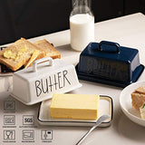 SWEEJAR Ceramic Butter Dish with Handle Lid, 7.3 Inch Porcelain Large Butter Keeper with Cover, Perfect for East/West Butter