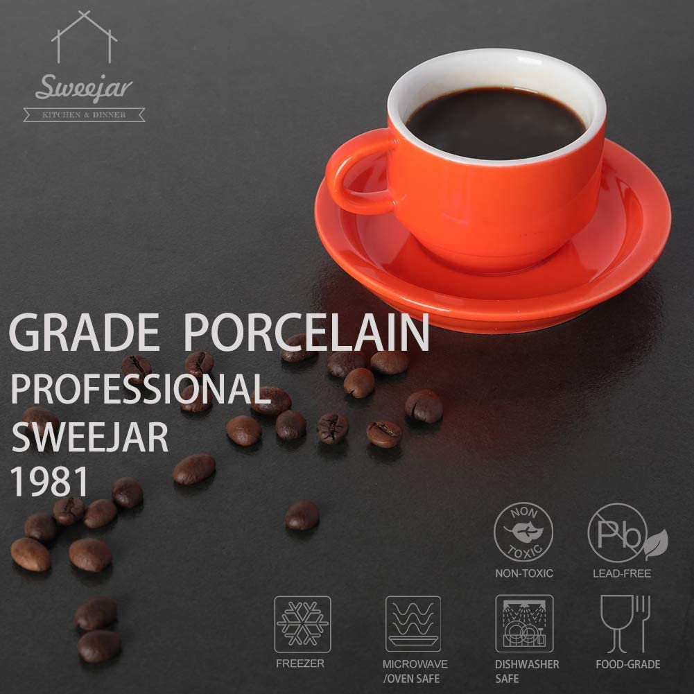 Sweejar Porcelain Espresso Cups with Saucers, 4 Ounce Stackable
