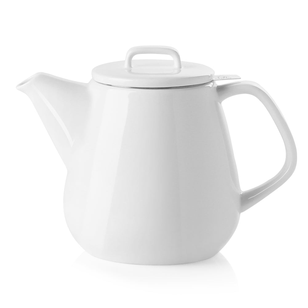 Square Tea Sets White Porcelain Ceramic Teapot 21oz Coffee Serving Pot Tea  Set with Stainless Steel Infuser Wood Lid for Flower Tea Coffee, Matte