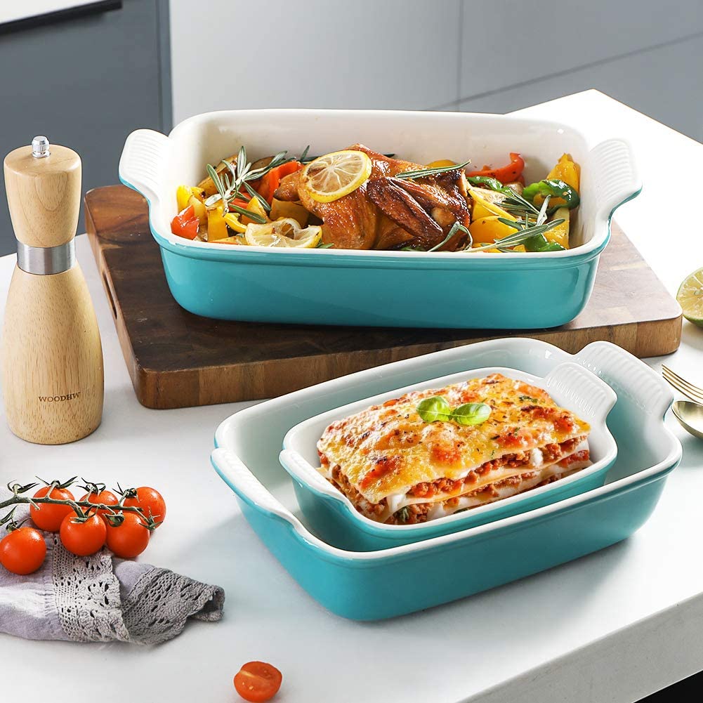 Sweejar Ceramic Bakeware Set, Rectangular Baking Dish Lasagna Pans for  Cooking, Kitchen, Cake Dinner, Banquet and Daily Use, 11.8 x 7.8 x 2.75  Inches