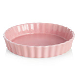 SWEEJAR Porcelain Pie Pan, 9.5-inch Round Corrugated Tart Dish, Non-sticky Ceramic Quiche Plate, Suitable for Baking Apple Pie, Cheese Sweet Potato Pie, Chicken Pot Pie, Crustless Quiche