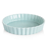 SWEEJAR Porcelain Pie Pan, 9.5-inch Round Corrugated Tart Dish, Non-sticky Ceramic Quiche Plate, Suitable for Baking Apple Pie, Cheese Sweet Potato Pie, Chicken Pot Pie, Crustless Quiche