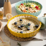 SWEEJAR Porcelain Pie Pan, 9.5-inch Round Corrugated Tart Dish, Non-sticky Ceramic Quiche Plate, Suitable for Baking Apple Pie, Cheese Sweet Potato Pie, Chicken Pot Pie, Crustless Quiche