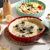 SWEEJAR Porcelain Pie Pan, 9.5-inch Round Corrugated Tart Dish, Non-sticky Ceramic Quiche Plate, Suitable for Baking Apple Pie, Cheese Sweet Potato Pie, Chicken Pot Pie, Crustless Quiche