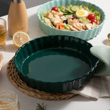 SWEEJAR Porcelain Pie Pan, 9.5-inch Round Corrugated Tart Dish, Non-sticky Ceramic Quiche Plate, Suitable for Baking Apple Pie, Cheese Sweet Potato Pie, Chicken Pot Pie, Crustless Quiche