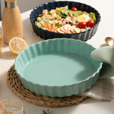 SWEEJAR Porcelain Pie Pan, 9.5-inch Round Corrugated Tart Dish, Non-sticky Ceramic Quiche Plate, Suitable for Baking Apple Pie, Cheese Sweet Potato Pie, Chicken Pot Pie, Crustless Quiche