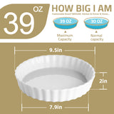 SWEEJAR Porcelain Pie Pan, 9.5-inch Round Corrugated Tart Dish, Non-sticky Ceramic Quiche Plate, Suitable for Baking Apple Pie, Cheese Sweet Potato Pie, Chicken Pot Pie, Crustless Quiche
