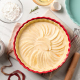 SWEEJAR Porcelain Pie Pan, 9.5-inch Round Corrugated Tart Dish, Non-sticky Ceramic Quiche Plate, Suitable for Baking Apple Pie, Cheese Sweet Potato Pie, Chicken Pot Pie, Crustless Quiche
