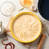 SWEEJAR Porcelain Pie Pan, 9.5-inch Round Corrugated Tart Dish, Non-sticky Ceramic Quiche Plate, Suitable for Baking Apple Pie, Cheese Sweet Potato Pie, Chicken Pot Pie, Crustless Quiche