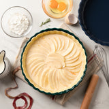 SWEEJAR Porcelain Pie Pan, 9.5-inch Round Corrugated Tart Dish, Non-sticky Ceramic Quiche Plate, Suitable for Baking Apple Pie, Cheese Sweet Potato Pie, Chicken Pot Pie, Crustless Quiche