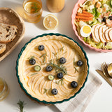 SWEEJAR Porcelain Pie Pan, 9.5-inch Round Corrugated Tart Dish, Non-sticky Ceramic Quiche Plate, Suitable for Baking Apple Pie, Cheese Sweet Potato Pie, Chicken Pot Pie, Crustless Quiche