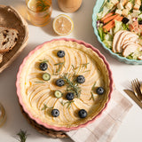 SWEEJAR Porcelain Pie Pan, 9.5-inch Round Corrugated Tart Dish, Non-sticky Ceramic Quiche Plate, Suitable for Baking Apple Pie, Cheese Sweet Potato Pie, Chicken Pot Pie, Crustless Quiche