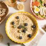 SWEEJAR Porcelain Pie Pan, 9.5-inch Round Corrugated Tart Dish, Non-sticky Ceramic Quiche Plate, Suitable for Baking Apple Pie, Cheese Sweet Potato Pie, Chicken Pot Pie, Crustless Quiche